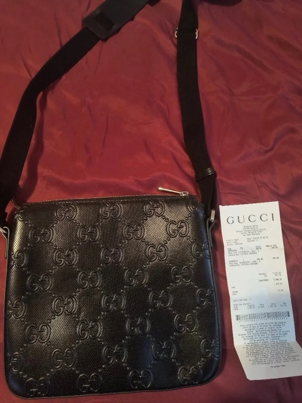 Gucci Black Embossed Signature Messenger Bag